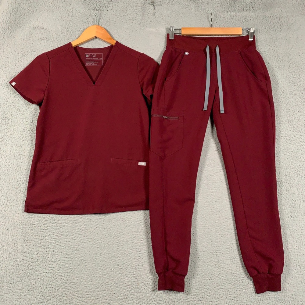 FIGS Scrub Set Womens XXS 2XS Burgundy Casma Top & Zamora Jogger Pants Medical